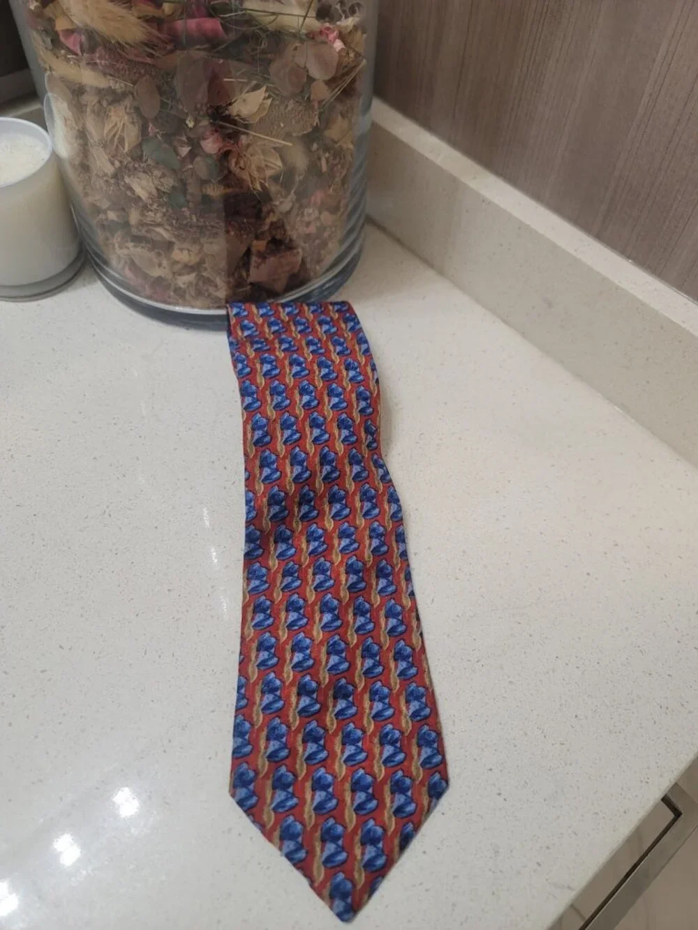 Ermenegildo Zegna Silk Tie Red Blue Tan Geometric